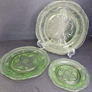 Uranium Depression Plates Set Of 3 Collectible Highly Ornate Geiger Tested